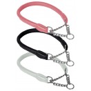 Ace Rolled super SOFT Half Check Leather Dog Collar:  (Pink, Black, White) ::: Stainless Steel Chain:::
